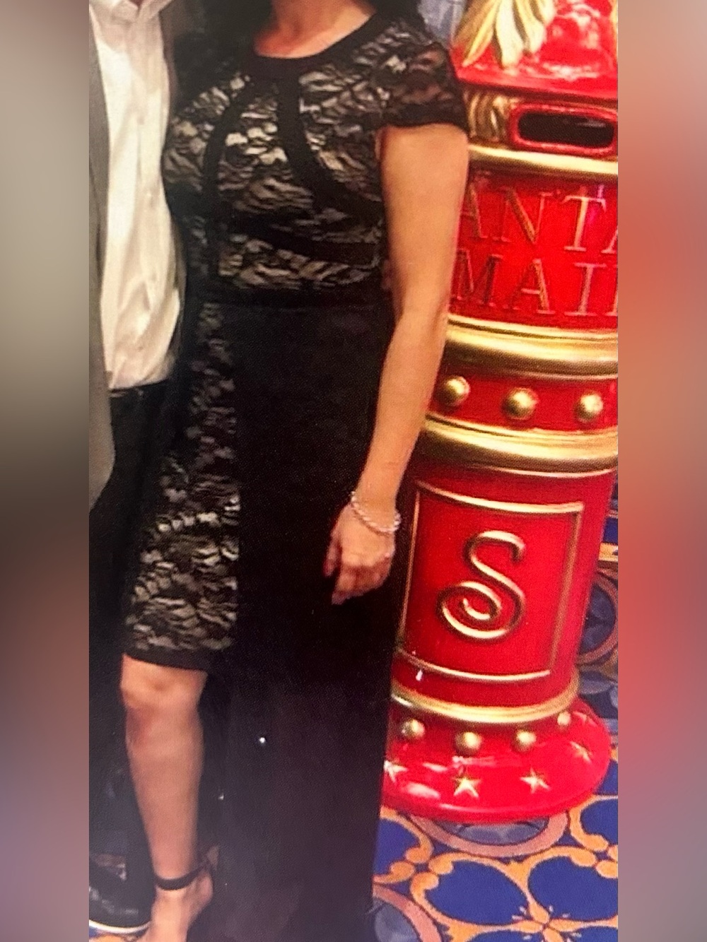 New York & Company Black Lace Overlay Dress with Nude Lining